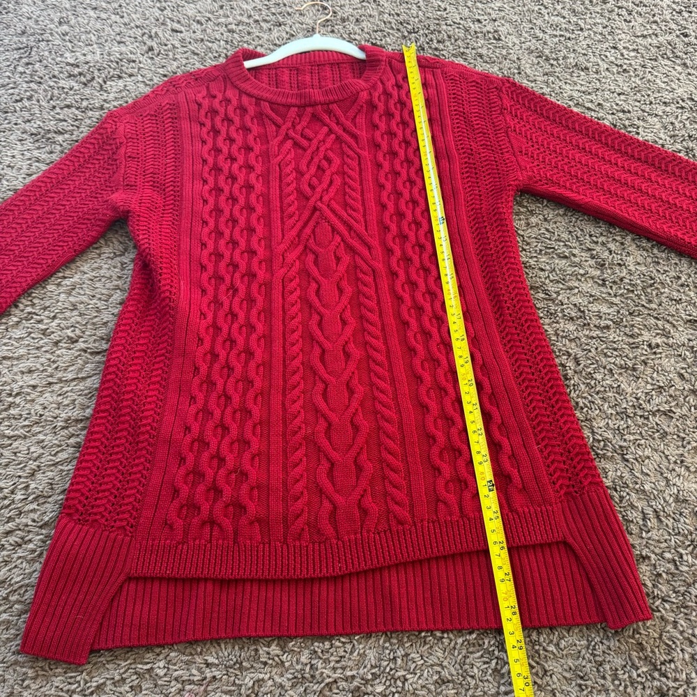 St John Red 100% Wool High Low Sweater Oversized Knit Size S M - Picture 7 of 9